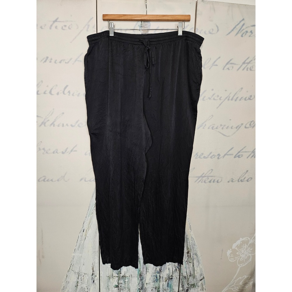 Bridgetown Collection Pants XL Black 100% Silk Wide Leg Elastic Drawstring